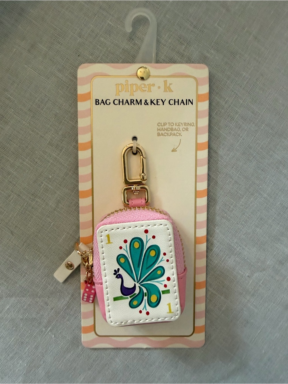 NWT piper·k Pink Peacock Bag Charm & Key Chain - Picture 2 of 3